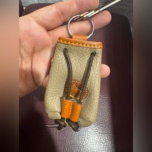 VTG rare Dooney & Bourke MINI drawstring bucket bag keychain Taupe & Tan leather